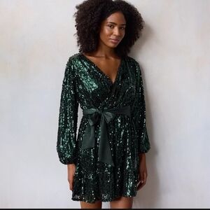 Emerald Green Sequined Wrap Dress. NEW!